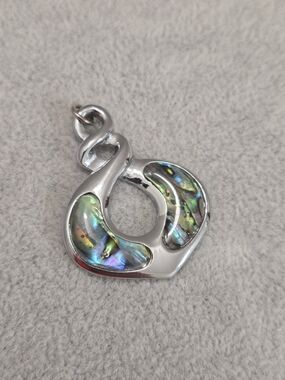 2 For $10 NEW Silver Tone Twist Pendant Iridescent Paua Abalone Look Accent